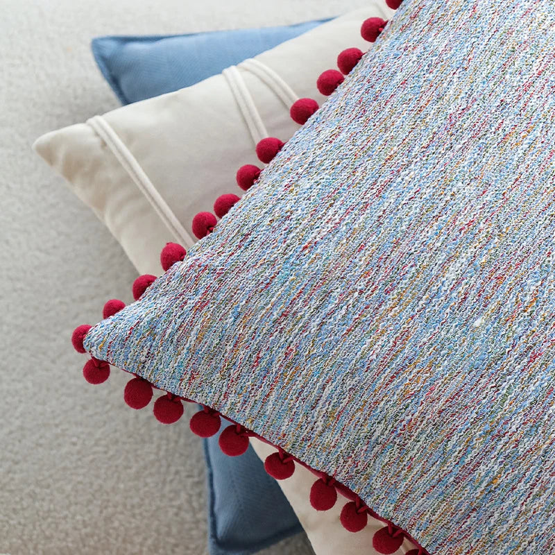 Square Cushion Cover Herringbone Cotton Blend Piped Edge