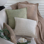 Square Cushion Cover Houndstooth Jacquard Cotton-Linen Concealed Zipper