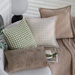Square Cushion Cover Houndstooth Jacquard Cotton-Linen Concealed Zipper