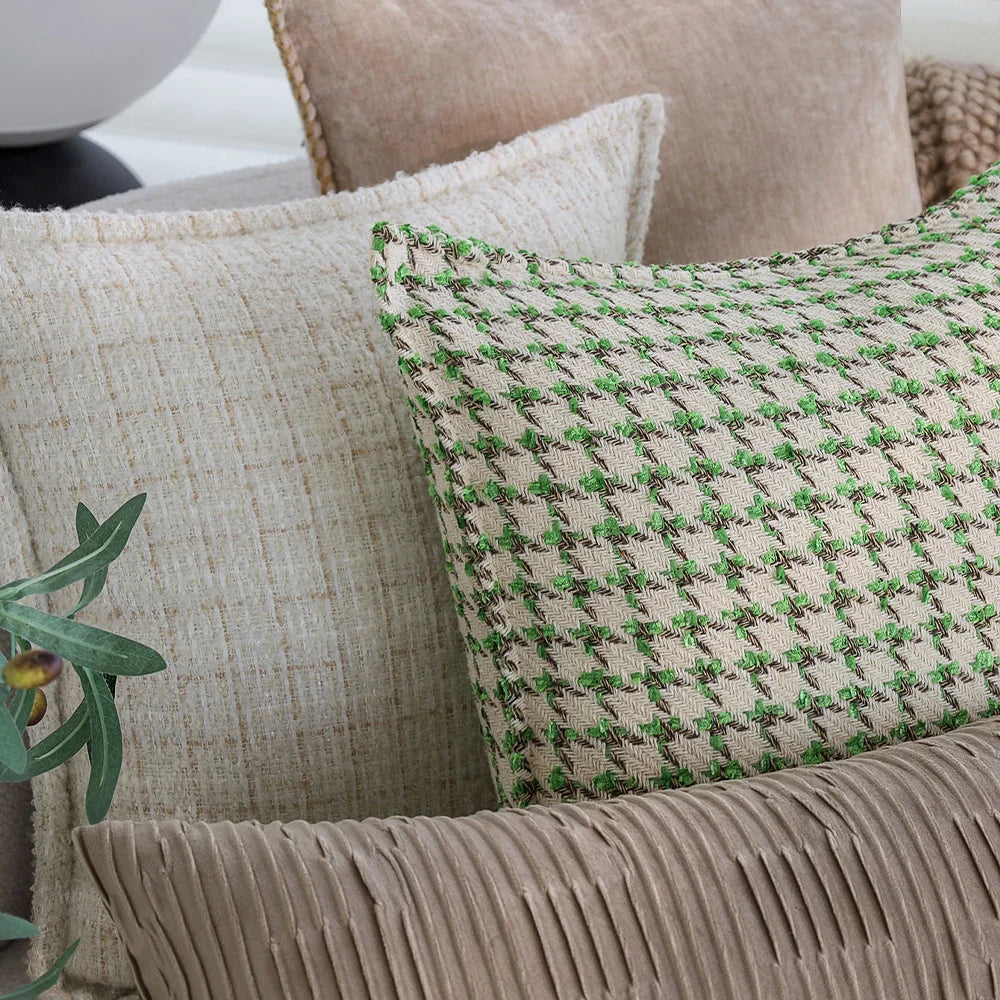 Square Cushion Cover Houndstooth Jacquard Cotton-Linen Concealed Zipper