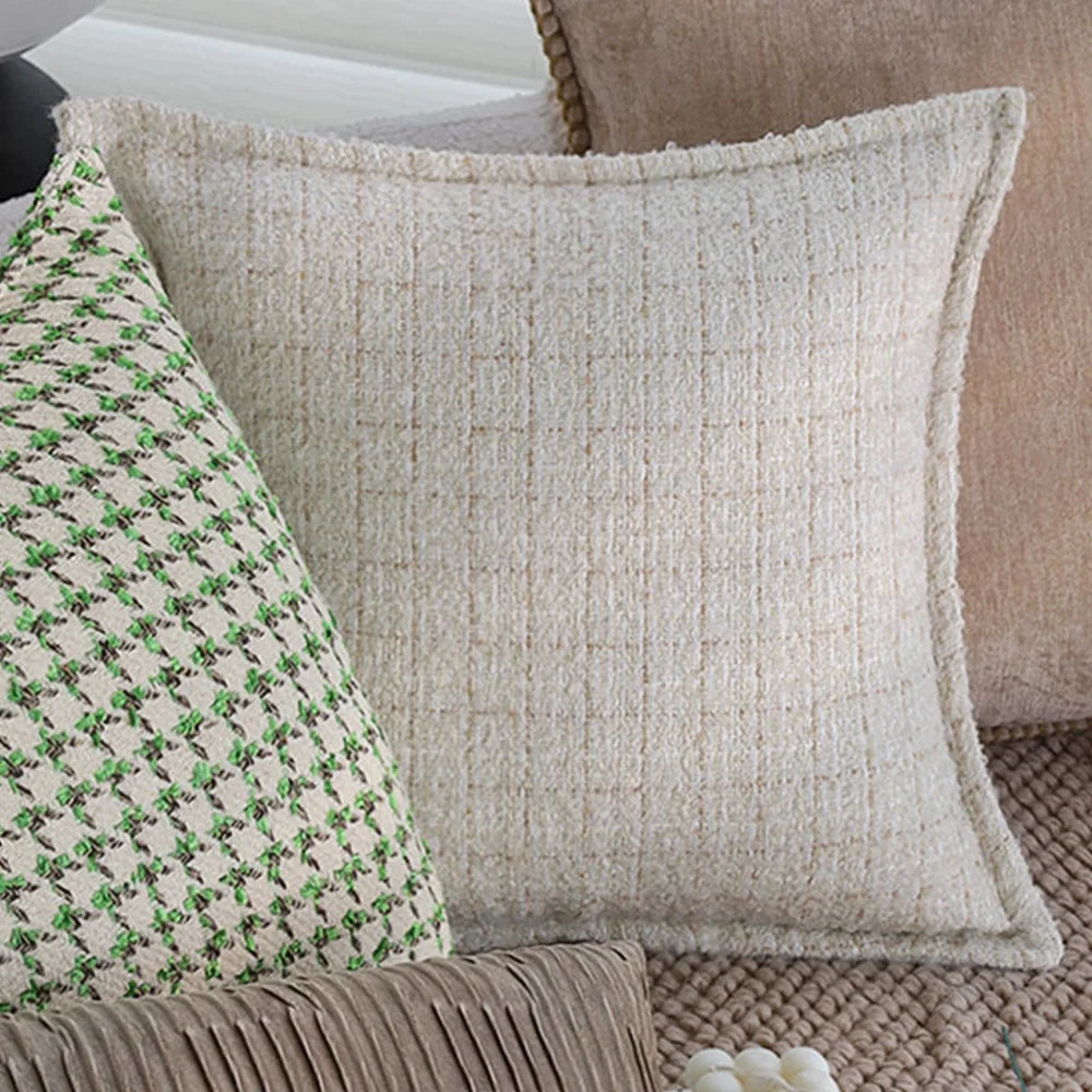 Square Cushion Cover Houndstooth Jacquard Cotton-Linen Concealed Zipper
