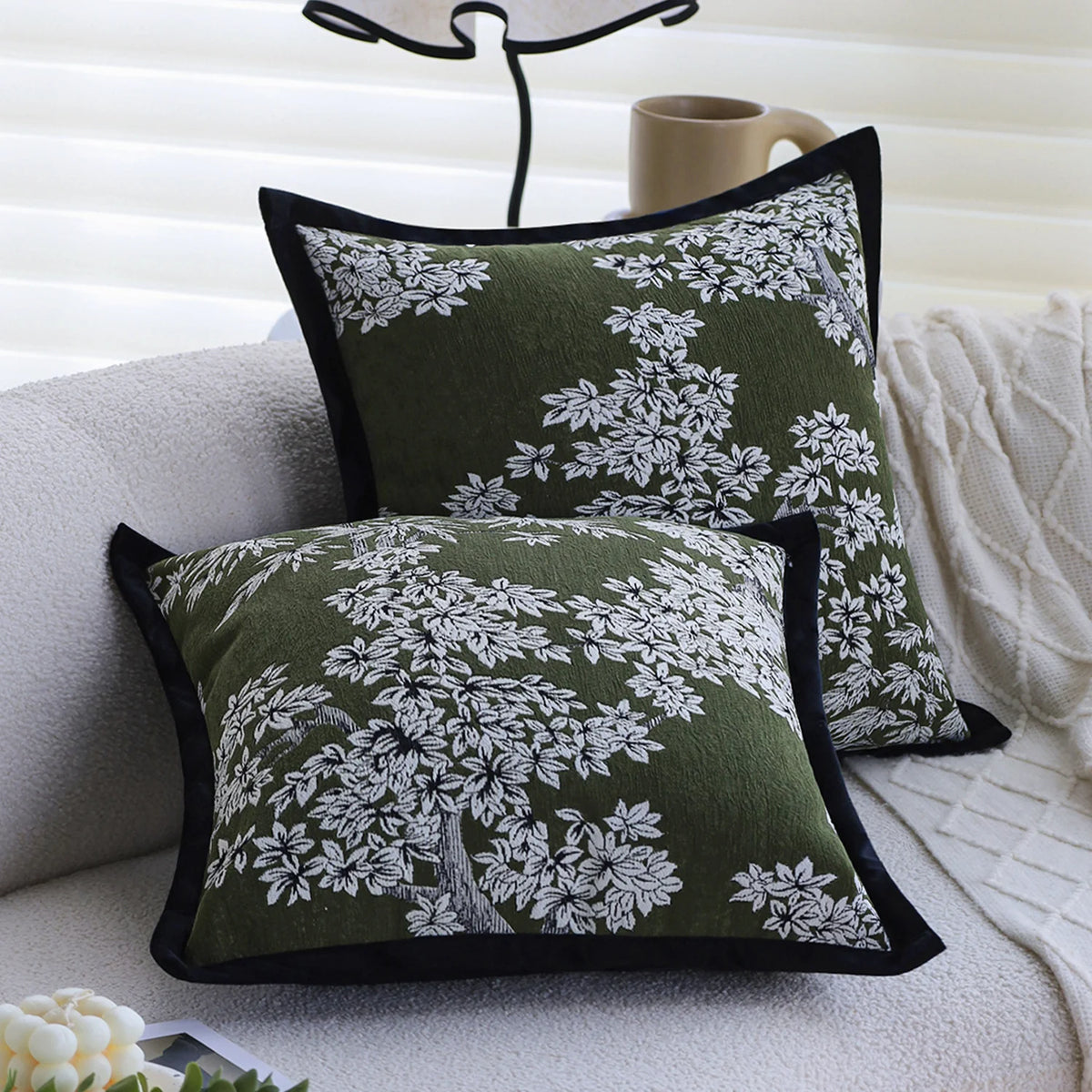 Square Cushion Cover Jacquard Floral Concealed Zipper 18x18