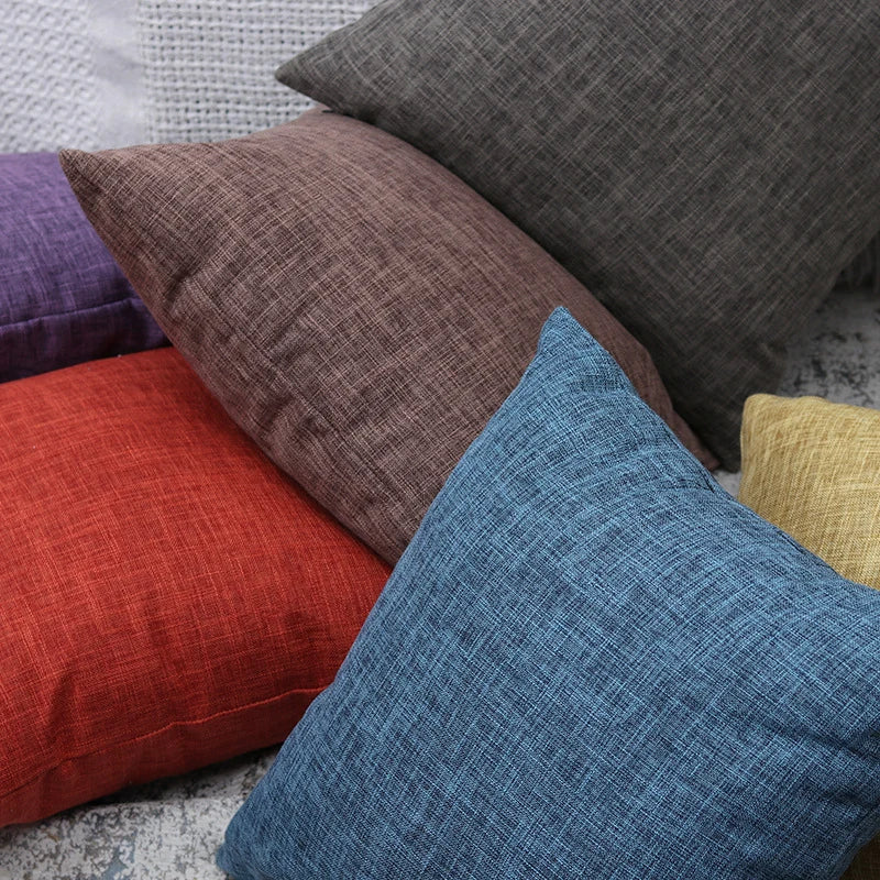 Square Cushion Cover Linen-Blend Removable Sleeve
