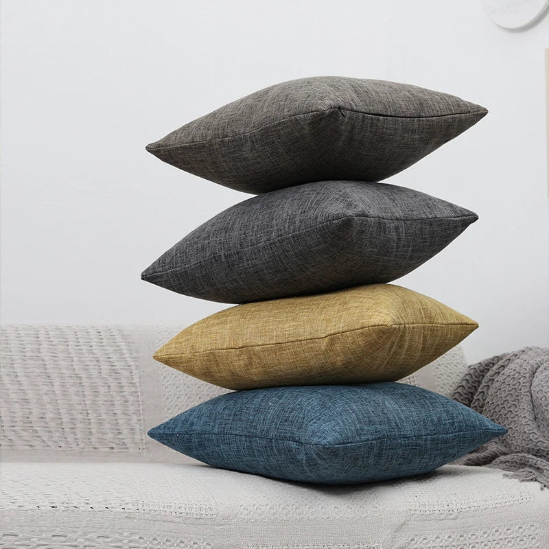 Square Cushion Cover Linen-Blend Removable Sleeve