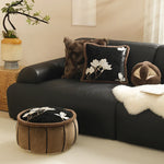 Square Cushion Cover Magnolia Embroidered Velvet Faux Fur Trim