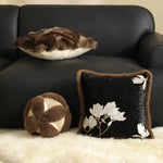 Square Cushion Cover Magnolia Embroidered Velvet Faux Fur Trim