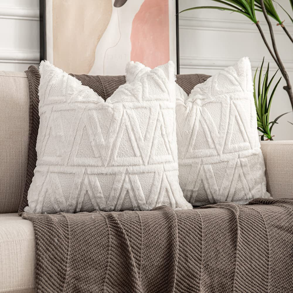 Square Cushion Cover Raised Chenille Cotton Blend Invisible Zipper