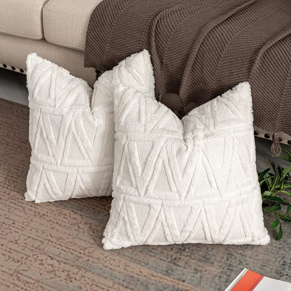 Square Cushion Cover Raised Chenille Cotton Blend Invisible Zipper