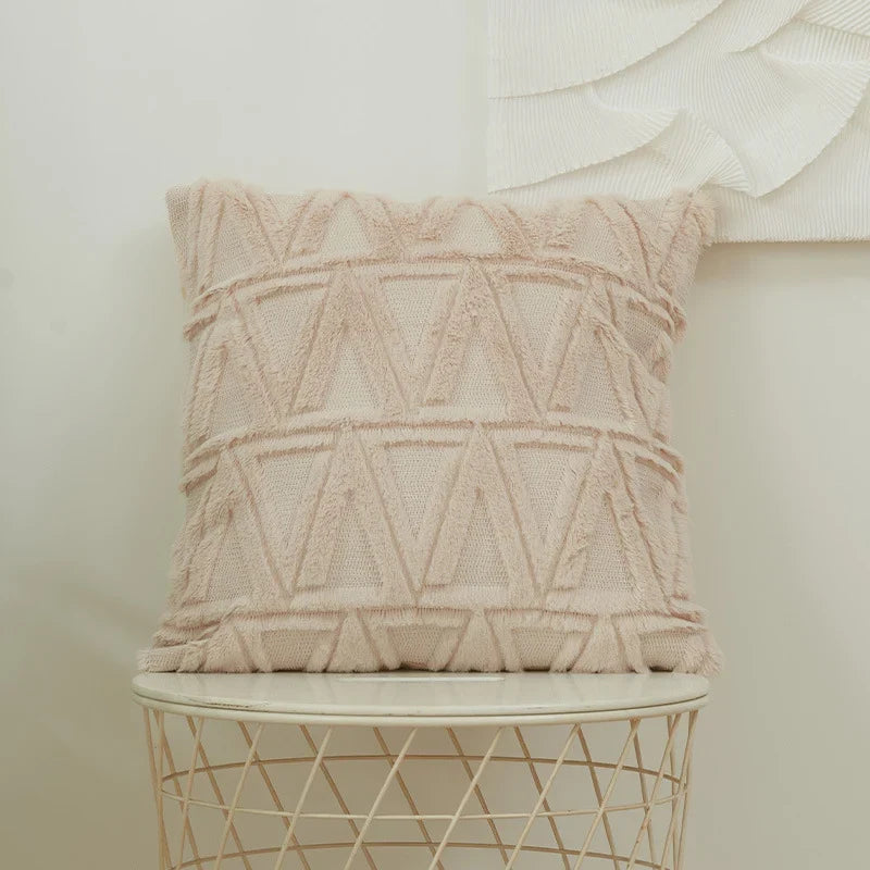 Square Cushion Cover Raised Chenille Cotton Blend Invisible Zipper