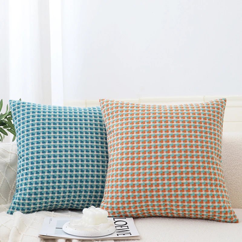 Square Cushion Cover Textured Mini Houndstooth Jacquard Concealed Zipper