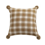 Square Cushion Cover Woven Check Cotton Corner Pom-Poms