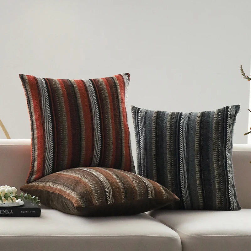 Square Cushion Cover Woven Stripe Chenille Concealed Zipper