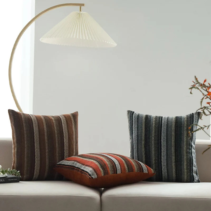 Square Cushion Cover Woven Stripe Chenille Concealed Zipper