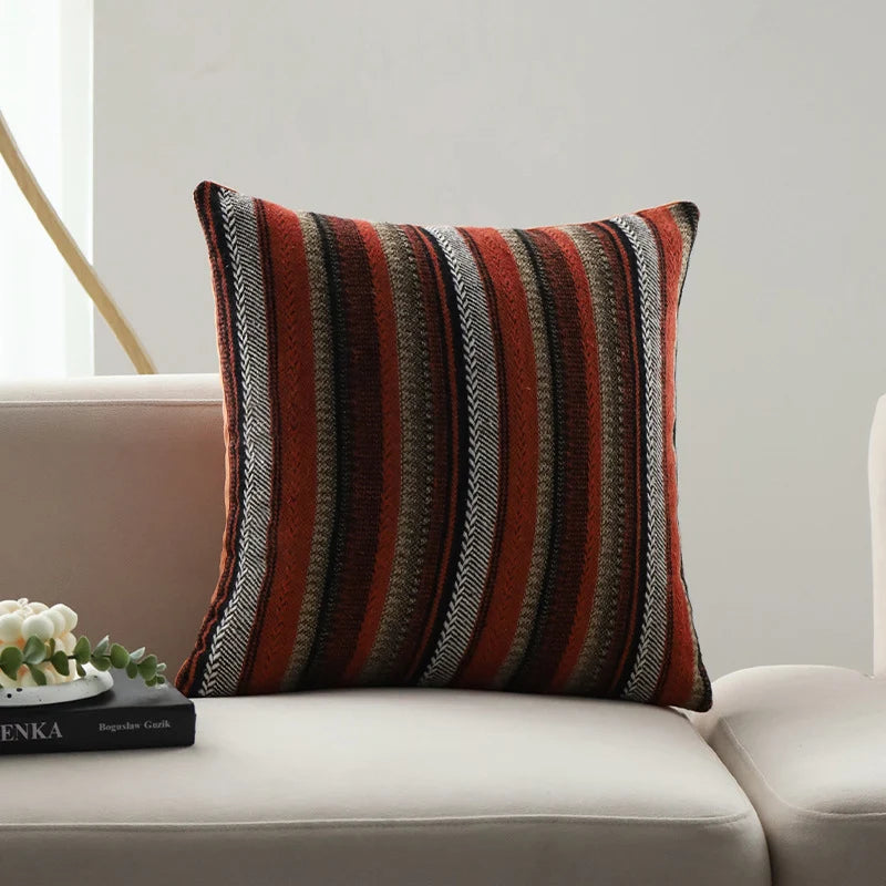 Square Cushion Cover Woven Stripe Chenille Concealed Zipper
