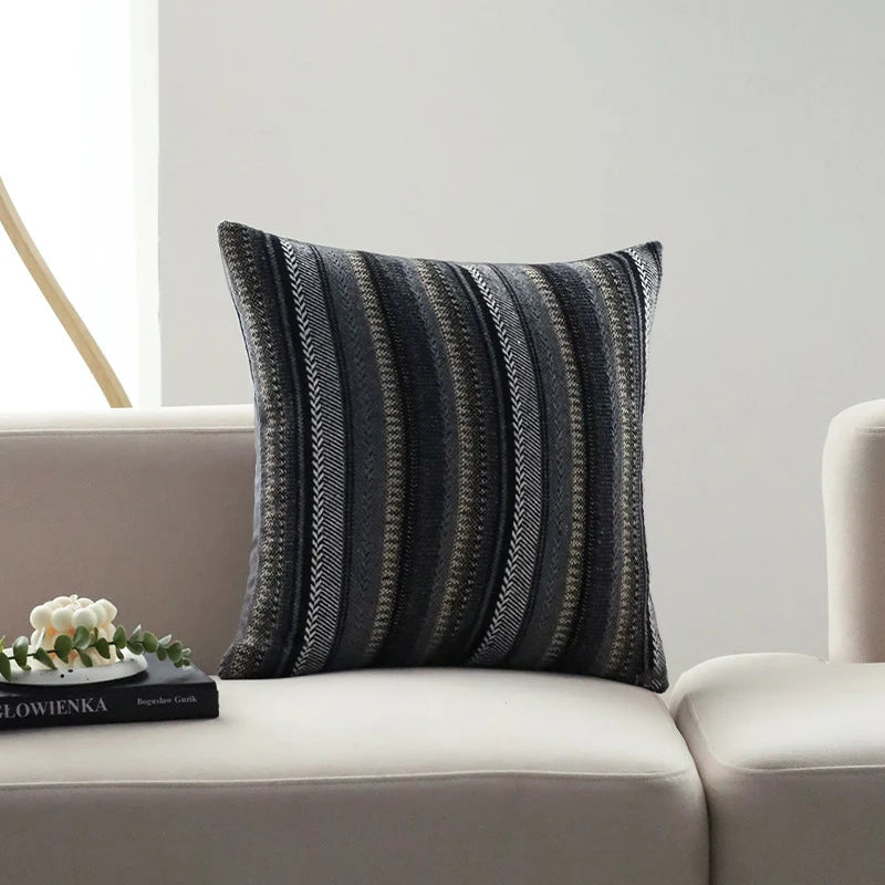 Square Cushion Cover Woven Stripe Chenille Concealed Zipper