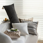Square Cushion Cover Woven Stripe Cotton Blend