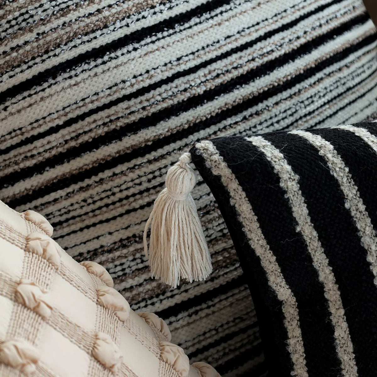 Square Cushion Cover Woven Stripe Cotton Blend