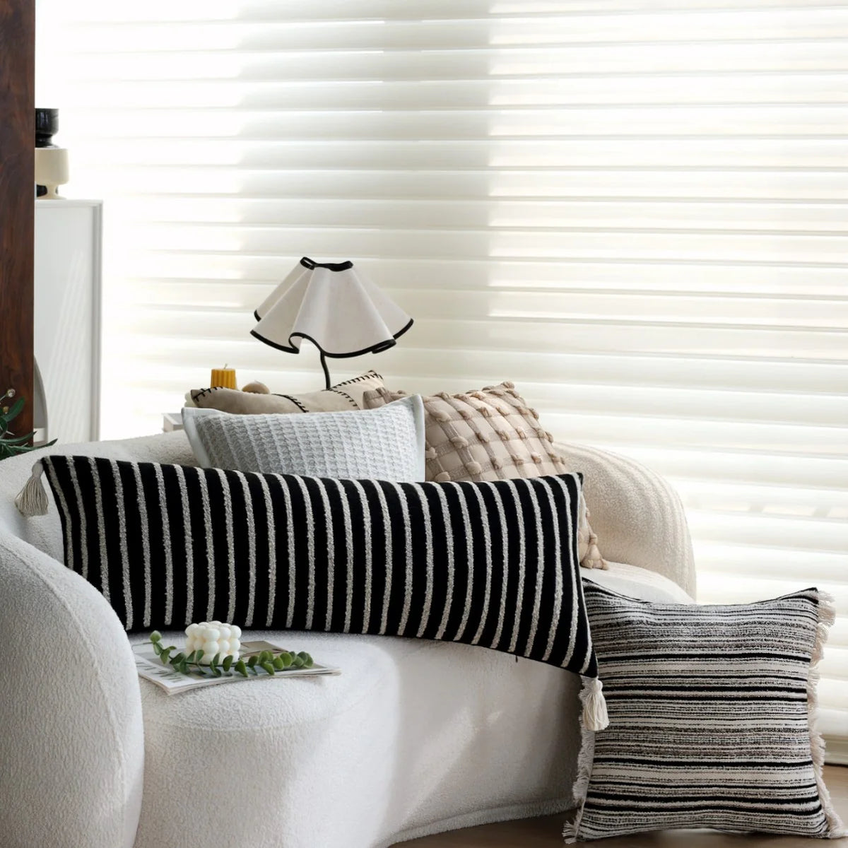 Square Cushion Cover Woven Stripe Cotton Blend