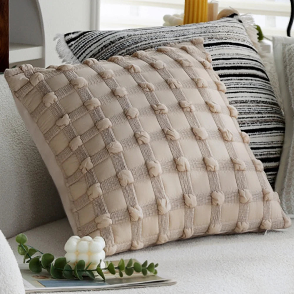 Square Cushion Cover Woven Stripe Cotton Blend