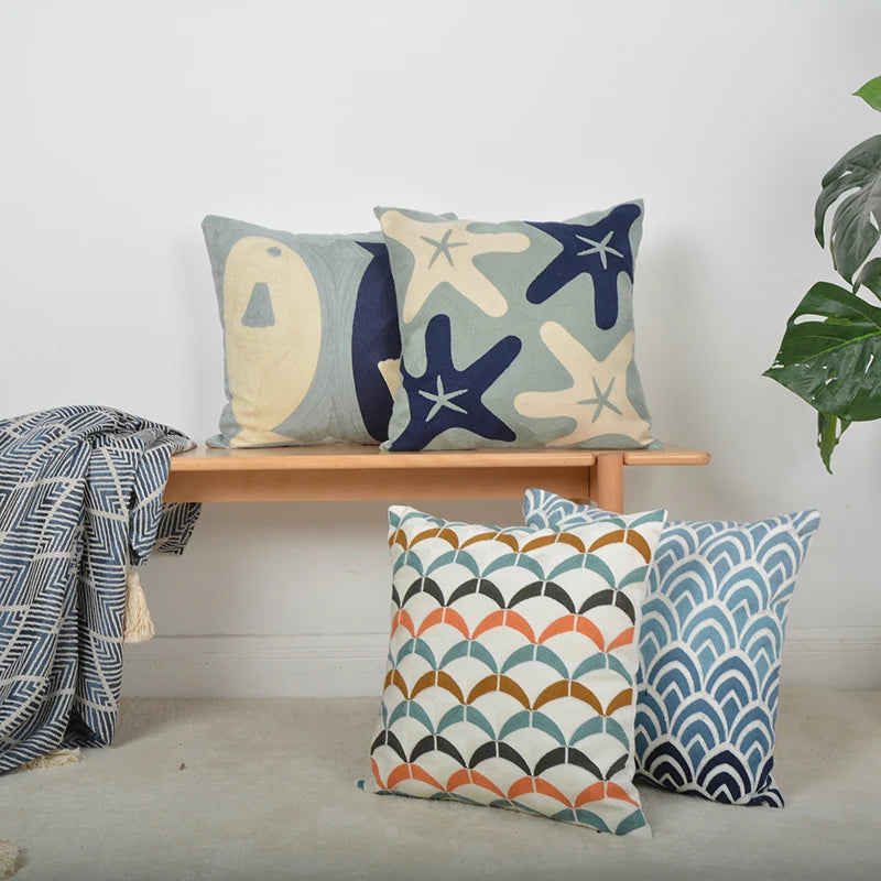 Square Cushion Jacquard Starfish Motif Removable Insert