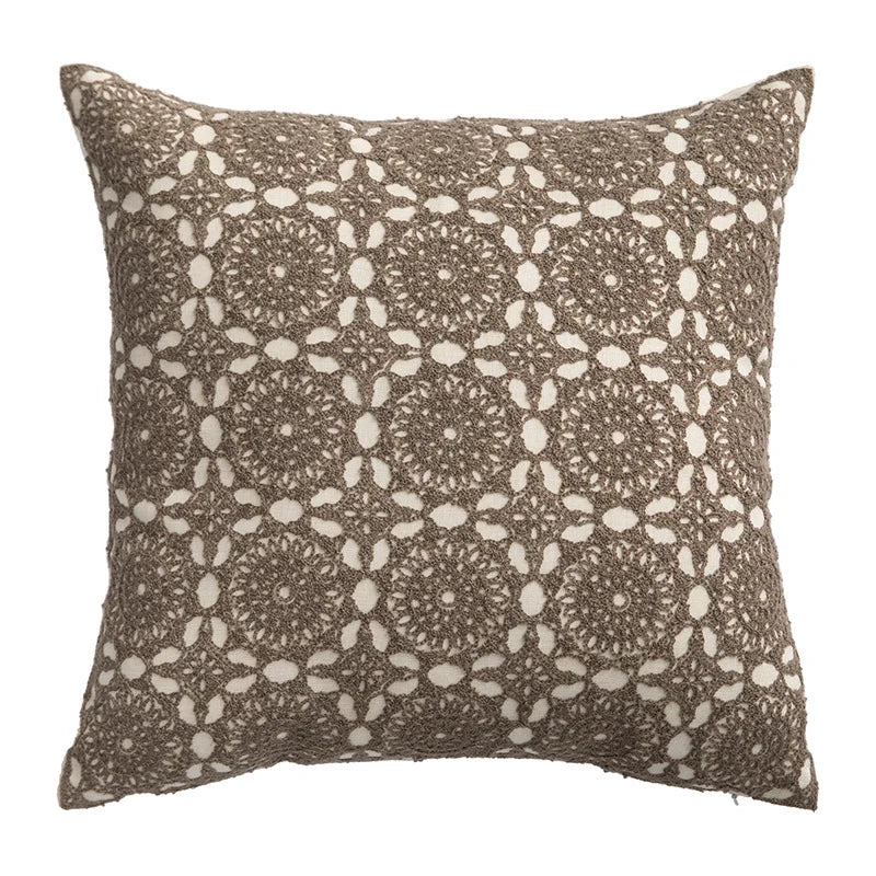 Square Decorative Cushion Linen Base & Crochet Overlay Removable Cover