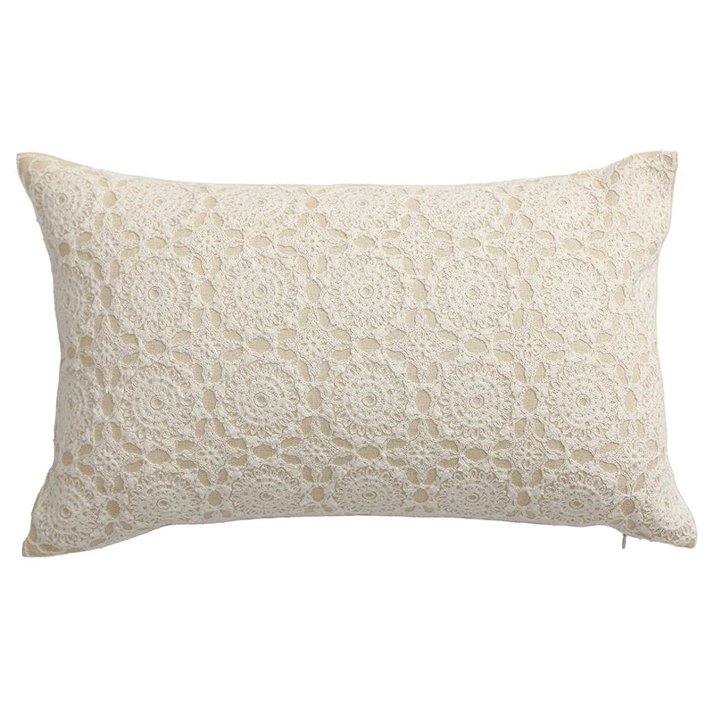 Square Decorative Cushion Linen Base & Crochet Overlay Removable Cover