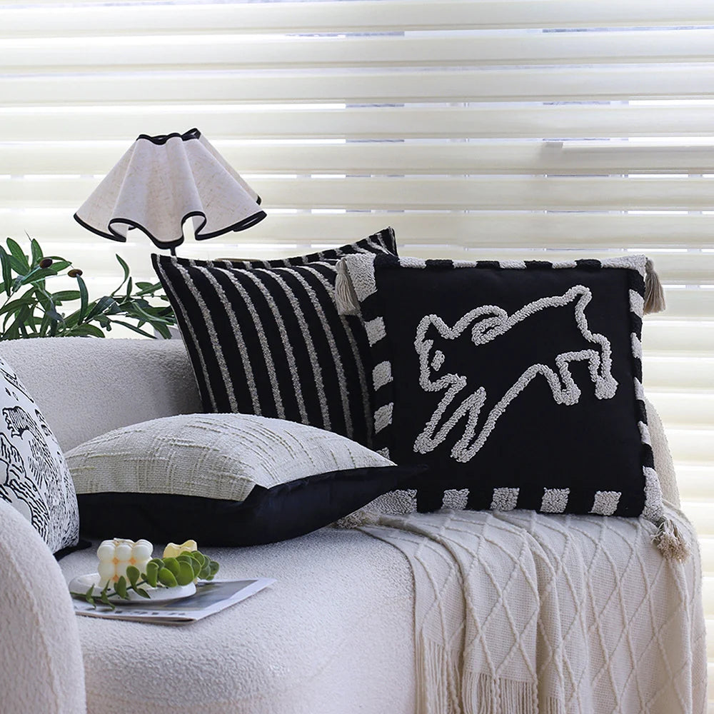 Square Pillow Cover 18x18in Cotton-Linen Geometric Relief