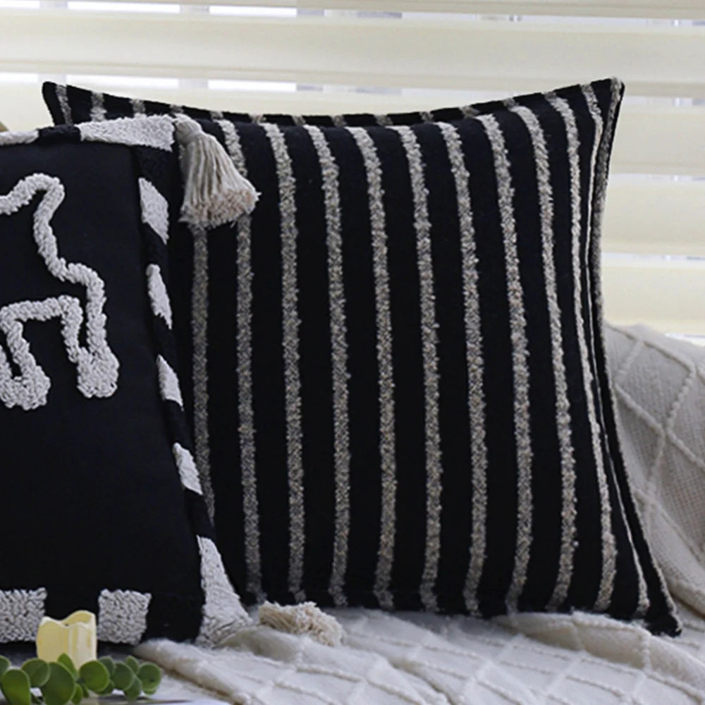 Square Pillow Cover 18x18in Cotton-Linen Geometric Relief