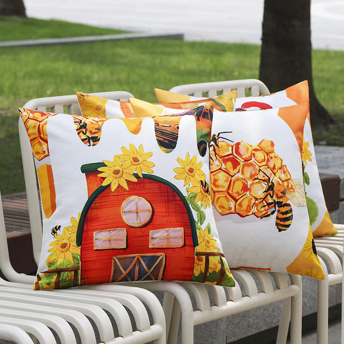 Square Pillow Cover Bee Honeycomb Print Concealed Zipper