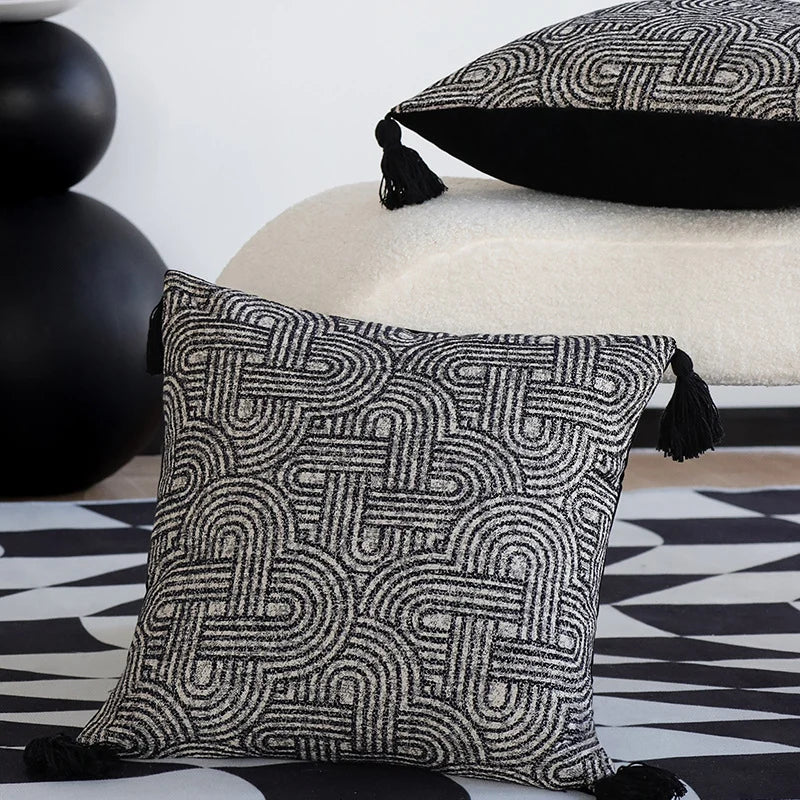 Square Pillow Cover Bouclé Geometric Relief Concealed Zipper