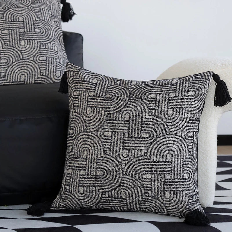 Square Pillow Cover Bouclé Geometric Relief Concealed Zipper