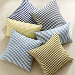 Square Pillow Cover Cotton-Linen Gingham Hidden Zipper