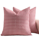 Square Pillow Cover Cotton-Linen Gingham Hidden Zipper