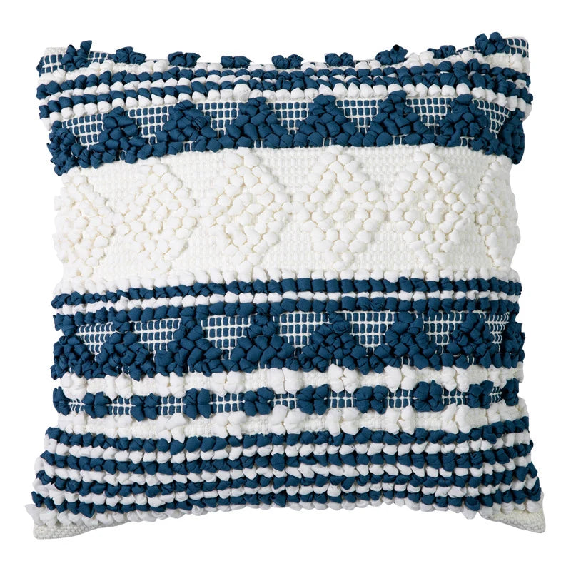 Square Pillow Cover Crocheted Appliques & Raised Tufting