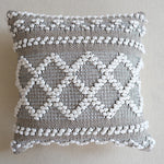 Square Pillow Cover Crocheted Appliques & Raised Tufting