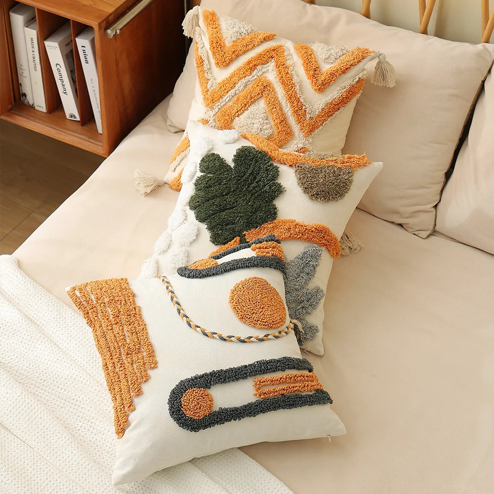 Square Pillow Cover Hand-Tufted Cotton Blend & Hidden Zipper