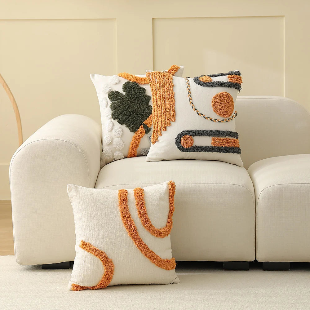Square Pillow Cover Hand-Tufted Cotton Blend & Hidden Zipper