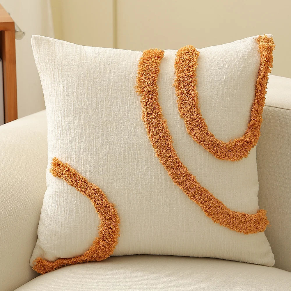 Square Pillow Cover Hand-Tufted Cotton Blend & Hidden Zipper