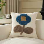 Square Pillow Cover Hand-Tufted Floral Chenille Linen-Look 18x18 In