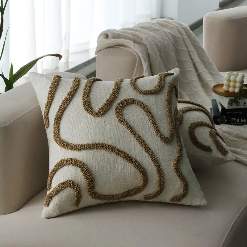 Square Pillow Cover Hand-Tufted Loop Linen-Look Concealed Zipper 18x18