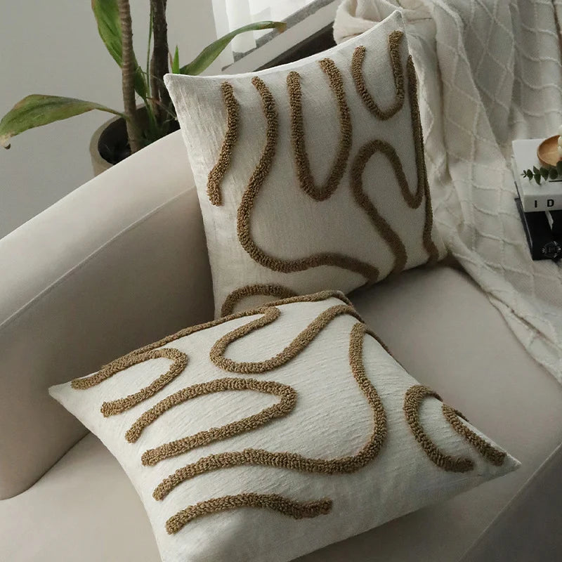 Square Pillow Cover Hand-Tufted Loop Linen-Look Concealed Zipper 18x18