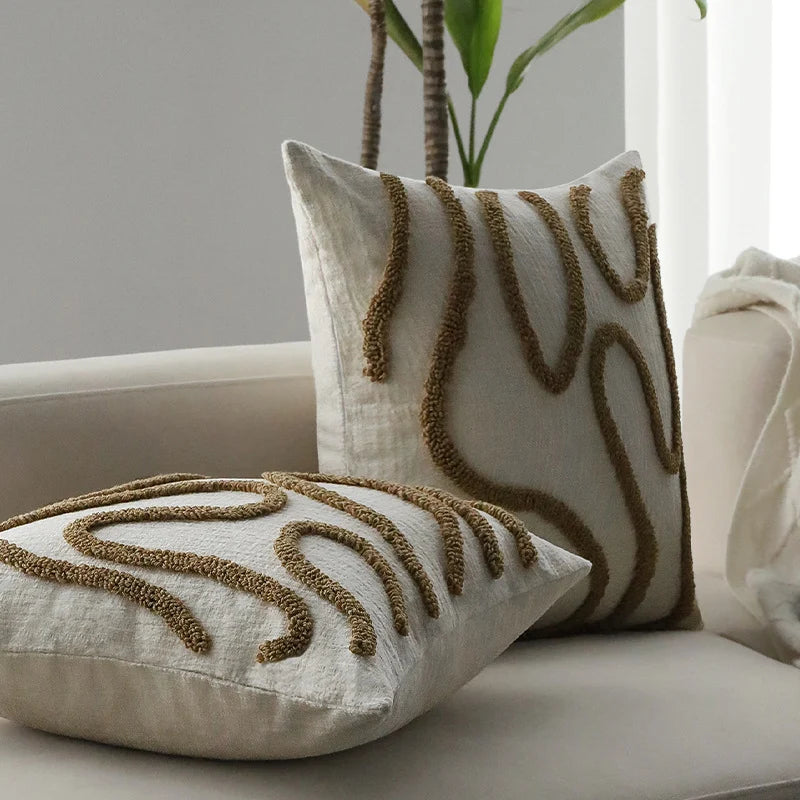 Square Pillow Cover Hand-Tufted Loop Linen-Look Concealed Zipper 18x18
