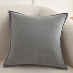 Square Pillow Cover Herringbone Texture Piped Trim Hidden Zipper