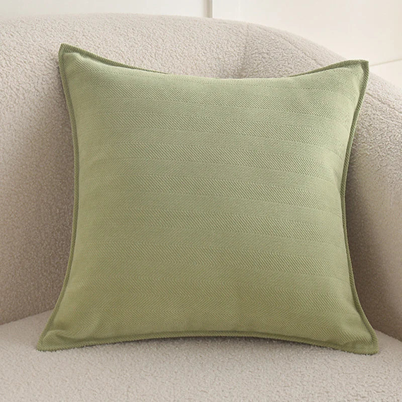 Square Pillow Cover Herringbone Texture Piped Trim Hidden Zipper