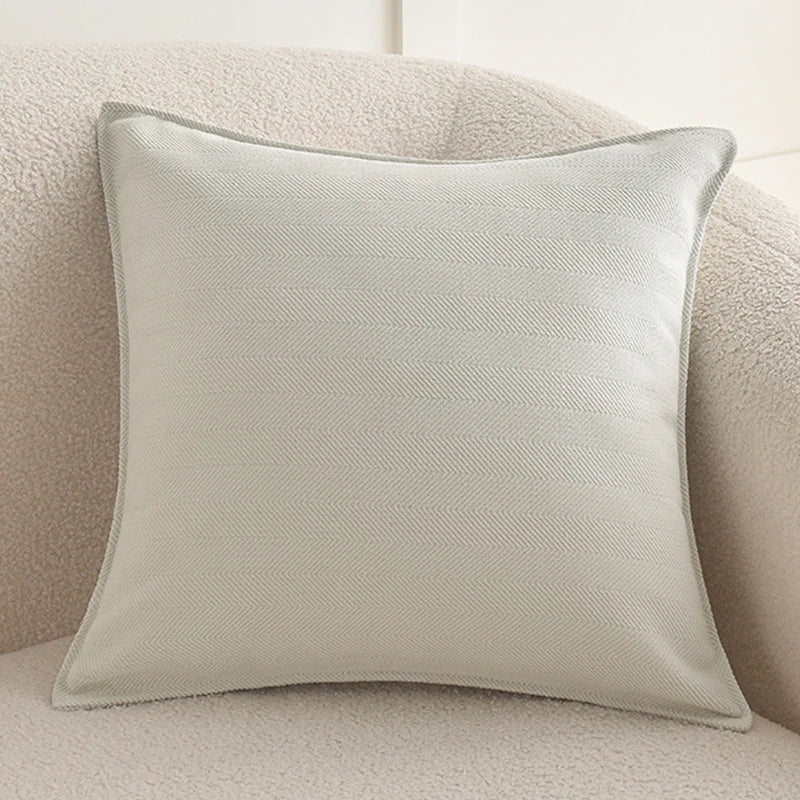 Square Pillow Cover Herringbone Texture Piped Trim Hidden Zipper