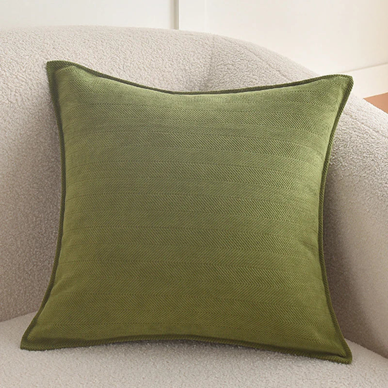 Square Pillow Cover Herringbone Texture Piped Trim Hidden Zipper