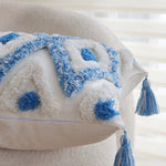 Square Pillow Cover Linen-Look Cotton Relief Tufting & Tassels
