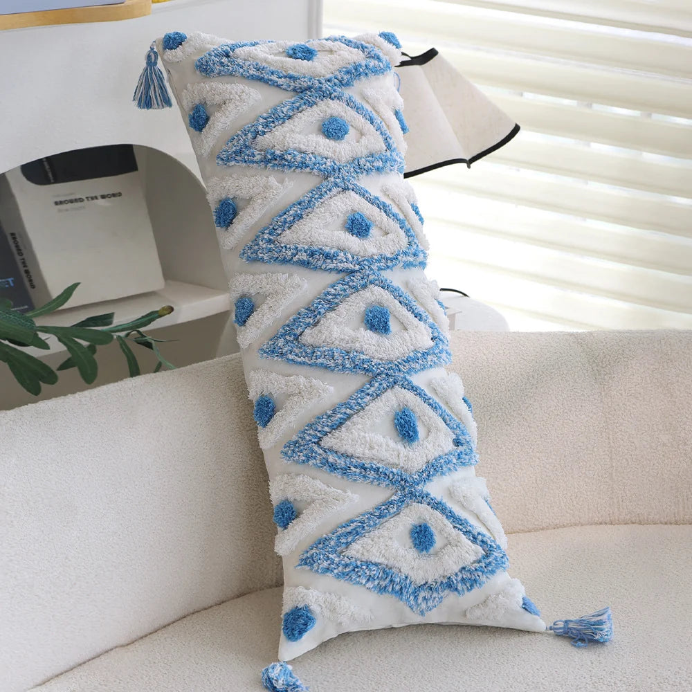 Square Pillow Cover Linen-Look Cotton Relief Tufting & Tassels