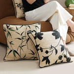 Square Pillow Cover Linen-Look Embroidered Bamboo Piped Edge 18x18