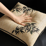 Square Pillow Cover Linen-Look Embroidered Bamboo Piped Edge 18x18